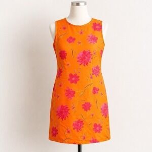 UM & Company Floral Sheath Shift Dress Orange Pink Sleeveless Mini Women's 5/6